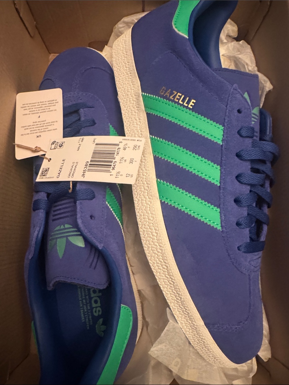 adidas Gazelle Blue with Green Stripe Suede Sneakers